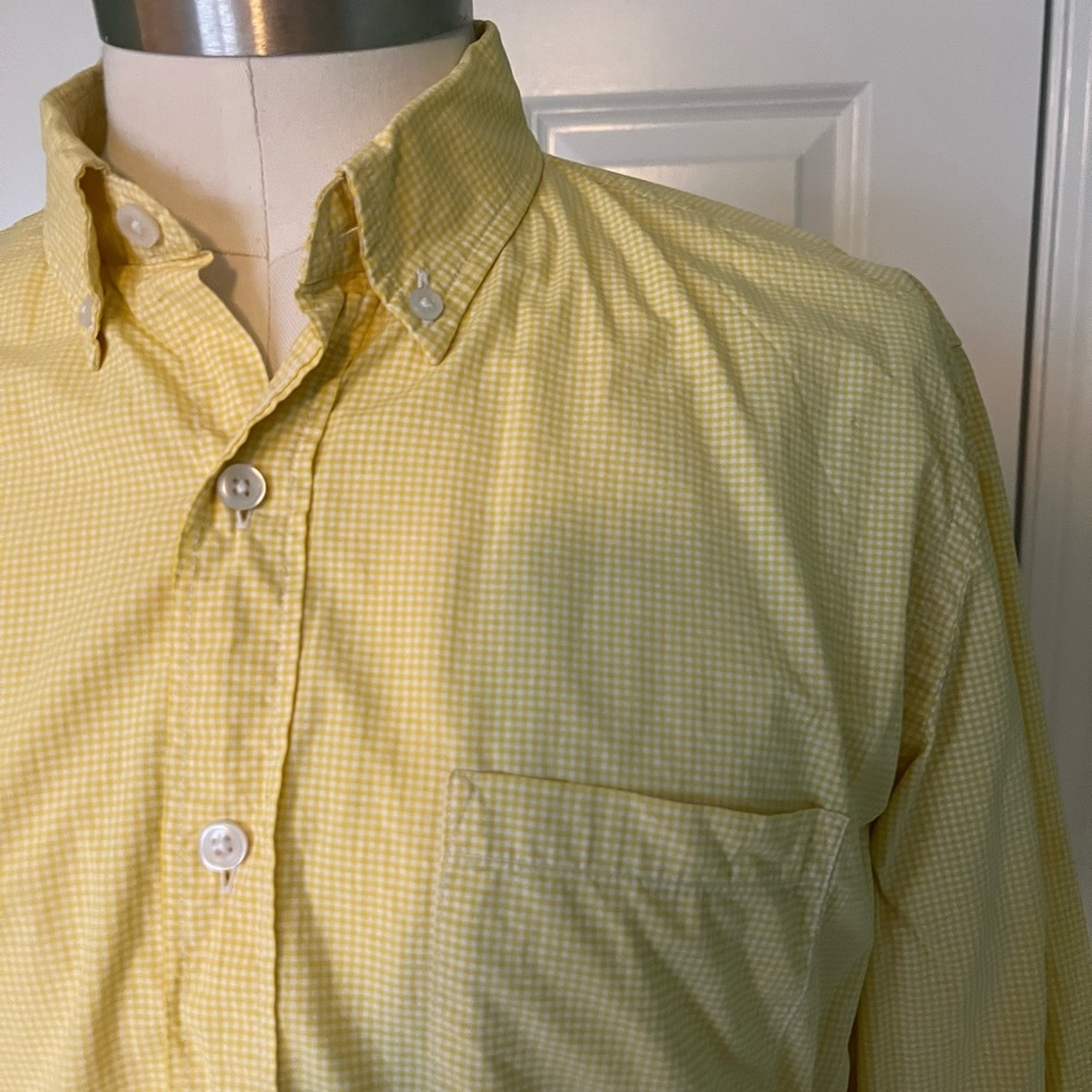 Bright yellow and white micro gingham button down